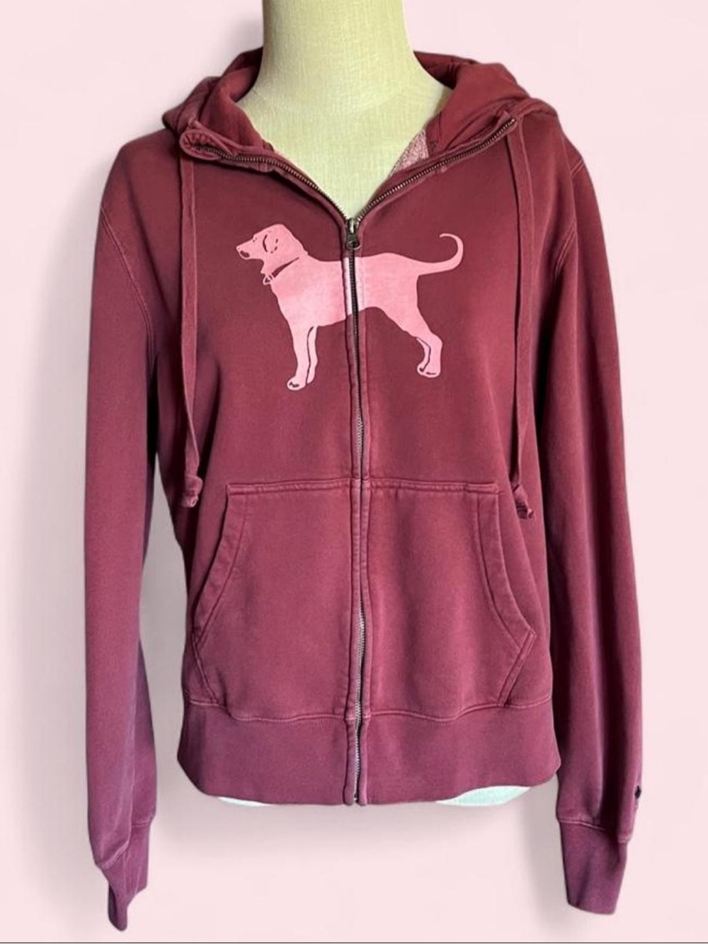 ❤️The Black Dog Maroon Zip Hoodie with Pink Logo